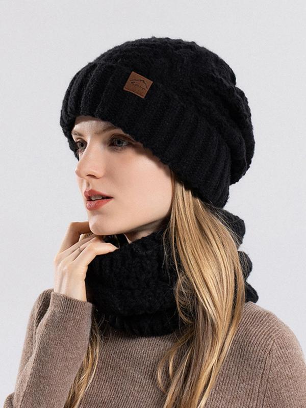 Women's Solid Color Braided Design Beanie Hat, Casual Warm Knit Hat, Fashion Accessories for Fall & Winter