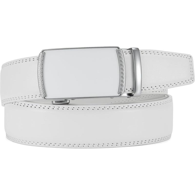 CHAOREN Mens Belt Leather Ratchet Belt - Customizable Fit, Effortless Style (35mm,White Silver)