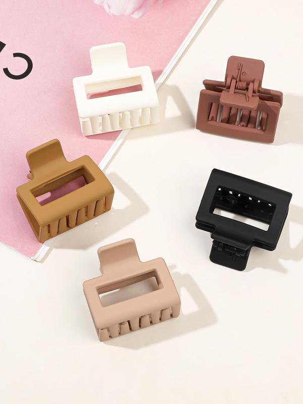 Summer Simple Plain Hollow Square Design Frosted Non-slip Mini Hair Clips, Daily Casual Versatile Hair Accessories for Women Girls