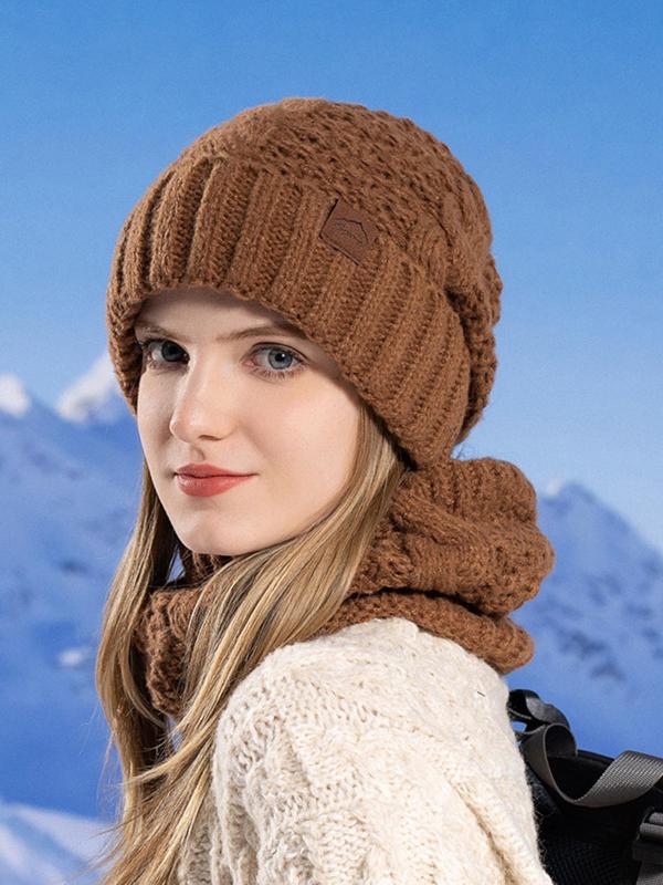 Women's Solid Color Braided Design Beanie Hat, Casual Warm Knit Hat, Fashion Accessories for Fall & Winter