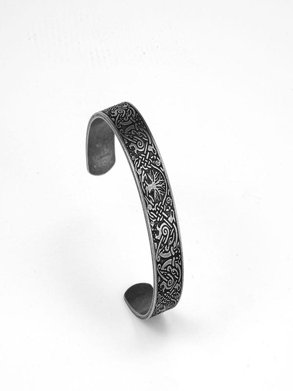 Vintage Celtic Raven Design Cuff Bracelet, Ethnic Pattern Bracelet for Men & Women, Fashion Hand Jewelry for Party, Daily Clothing Decor