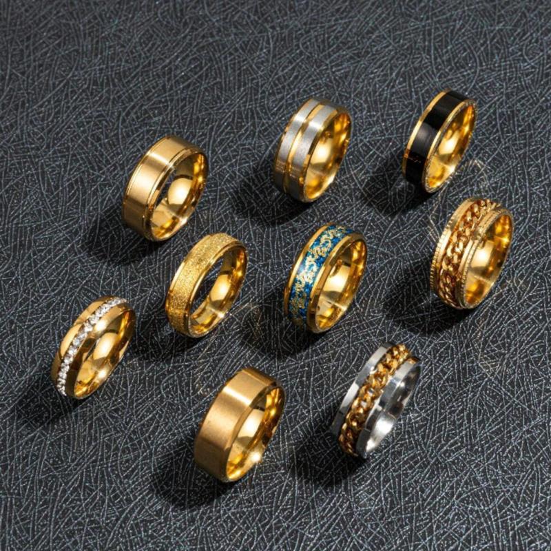 9pcs Set Men's Stainless Steel Fashion Gift Rings