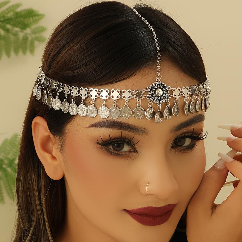 Vintage Boho Chic Coin Headpiece - Adjustable, Versatile, Casual, Charming Accessory for Women - Perfect for Party, Ball, Music Festival, Date, Gift, Summer Vacation, Holiday Wear, Eid, and Pop Culture Enthusiasts