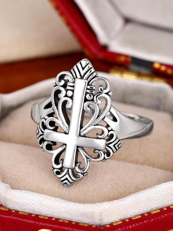 Vintage Style Hollow Cross Design Ring, Fashion Copper Jewelry for Women and Girls, Casual All-match Accessories for Party, Daily Clothing Decoration