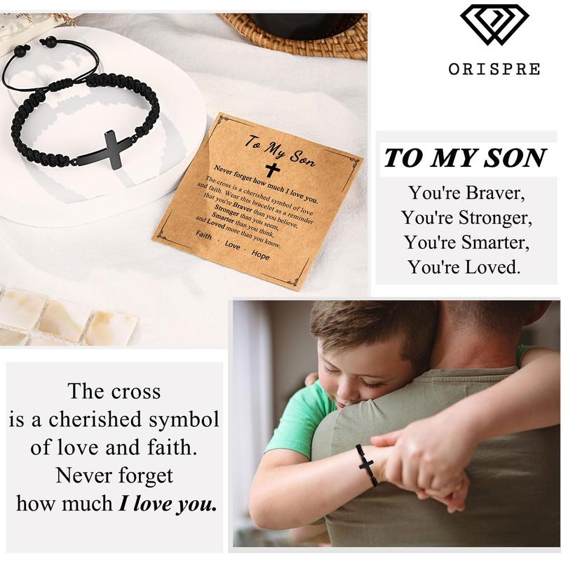 Cross Braided Bracelet for Men Boys Birthday Valentine's Day Christmas Confirmation Communion Gifts for Son Grandson Nephew