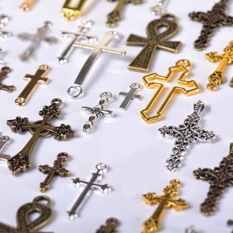 Random Vintage Cross Pendant, 100g(50-60pcs) DIY Jewelry Making Supplies, Jewelry Making Accessories for Women & Teenager