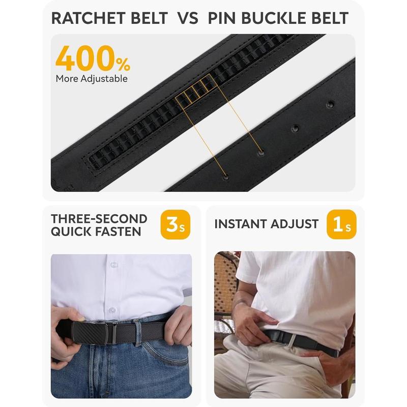 CHAOREN Mens Belt Leather Ratchet Belt - Customizable Fit, Effortless Style (35mm,White Silver)