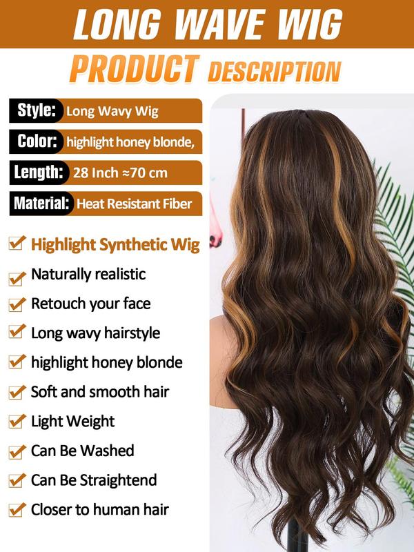 28 Inch Long Wavy Mixed Color Wigs for Women, Gorgeous Fluffy Piano Color Wigs without Bangs, Synthetic Full Machine Wigs for Party, Daily Use