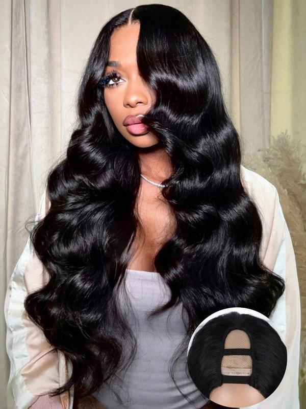 Glueless Body Wave U Part Wig for Women, High Temperature Fiber Elastic Net Cap Clip-in Synthetic Half Wig