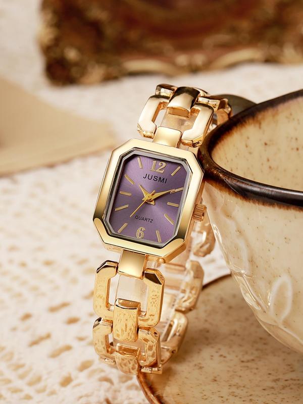 Women's Elegant Square Dial Quartz Watch, Fashionable Wristwatch with Adjustable Chain Bracelet, Trendy Watch for Daily Life, Exquisite Watch for Gift