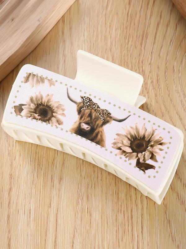 Western Cowboy Style Hair Claws, Sunflower & Bull Head Pattern Hair Claws, Fashion Hair Accessories for Women & Girls