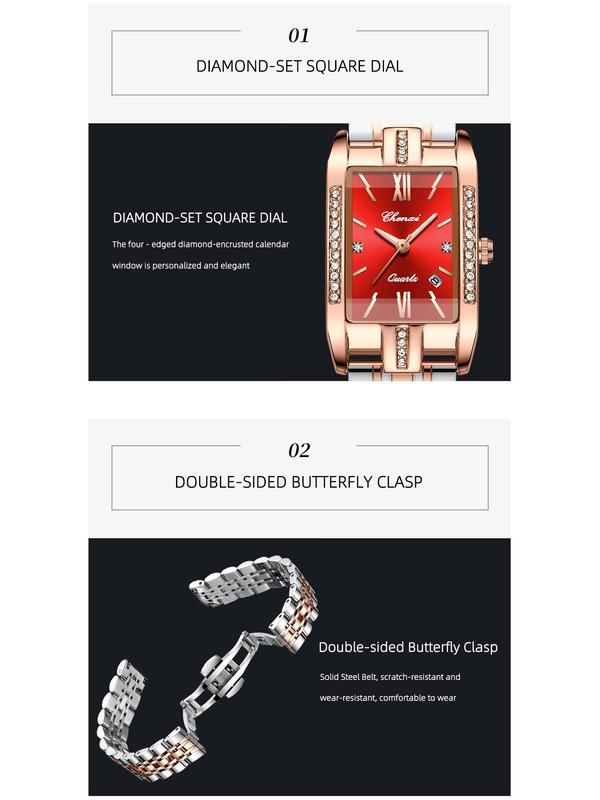 Women's Elegant Rhinestone Decorated Quartz Watch, Fashion Rectangle Dial Watch for Party, Daily Clothing Decor, Trendy All-match & Exquisite Watch for Birthday Gift with Box