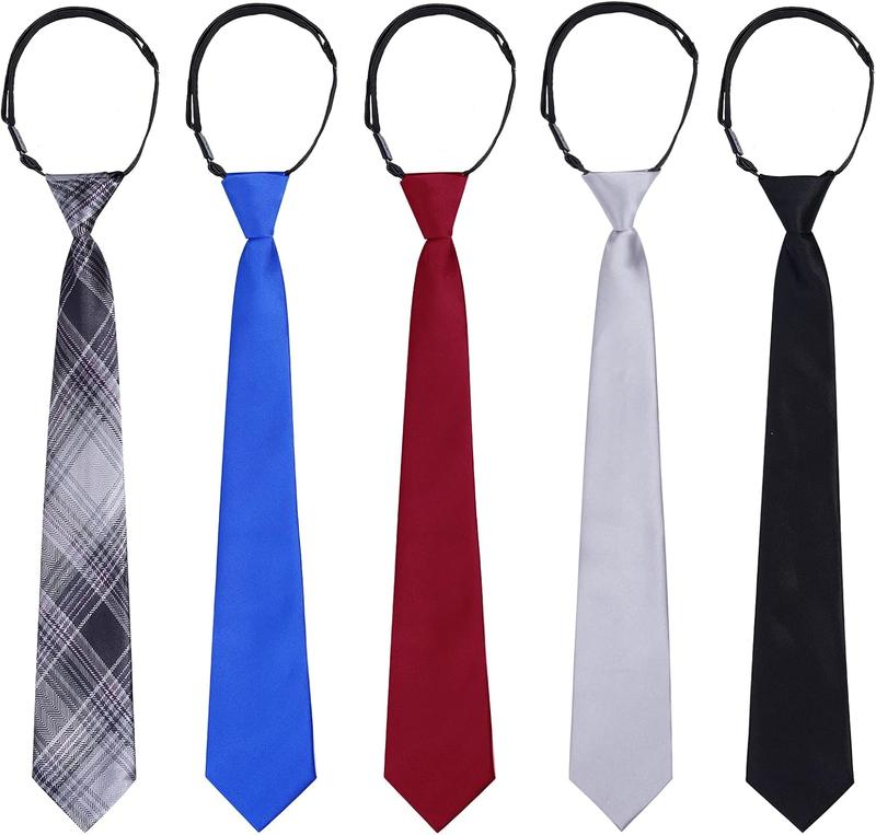 5 count Boy's Necktie Pre-tied Adjustable  Strap Tie for Wedding Graduation School