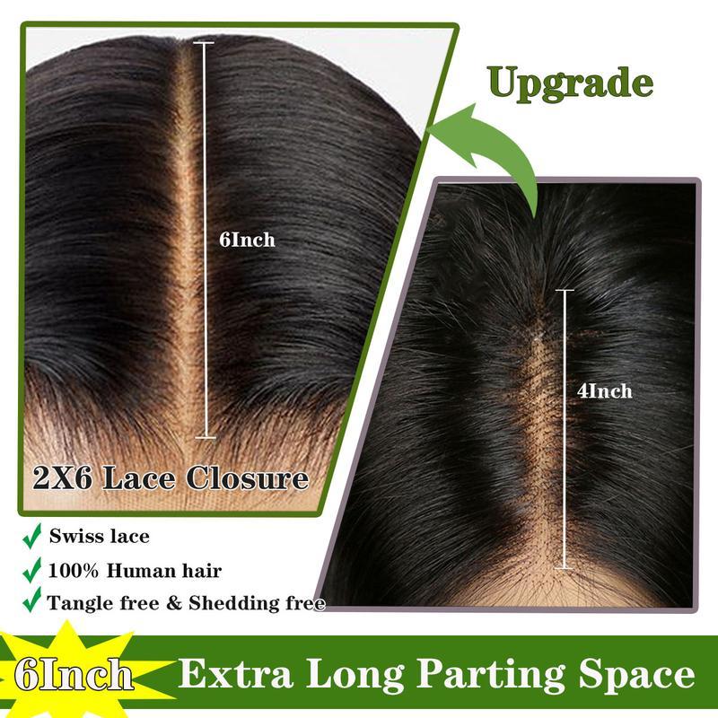 [Wequeen] Upgrade 2x6 4x4 5x5 13x4 Body Wave Straight Transparent Lace Closure #1B Natural Black 12-20inch