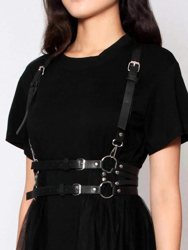 Women's Punk Style Double Layer Pu Leather Belt, Fashionable Waistband for Dress & Skirt, Daily Clothing Decoration