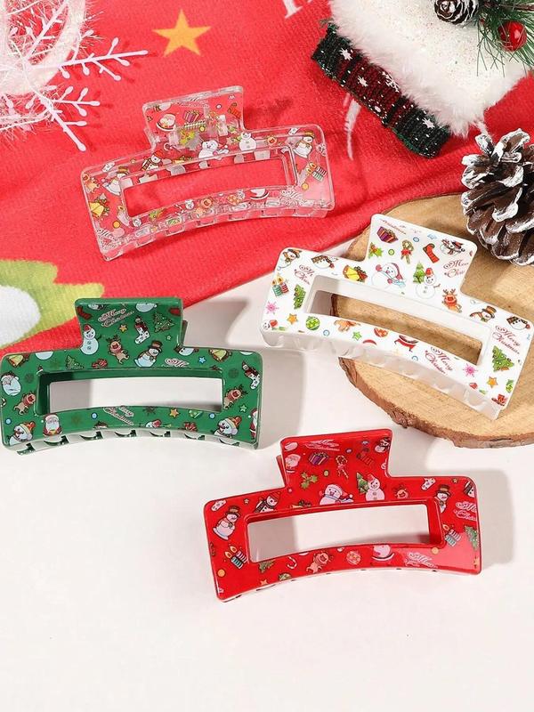 Christmas Themed Hair Claws, Cute Snowman & Tree  & Santa Claus Pattern Hair Claws, Fashion Hair Accessories for Women & Girls