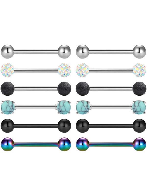 12pcs Punk Style Turquoise Texture Decor Nipple Ring, Stainless Steel Nipple Piercing Jewelry, Body Jewelry for Women & Girls