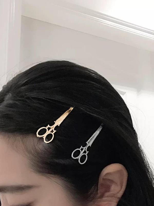 Cute Scissor Design Hair Clip (2pcs), Fashionable Hair Accessories for Women & Girls, Minimalist Headwear Suitable for Thick Hair