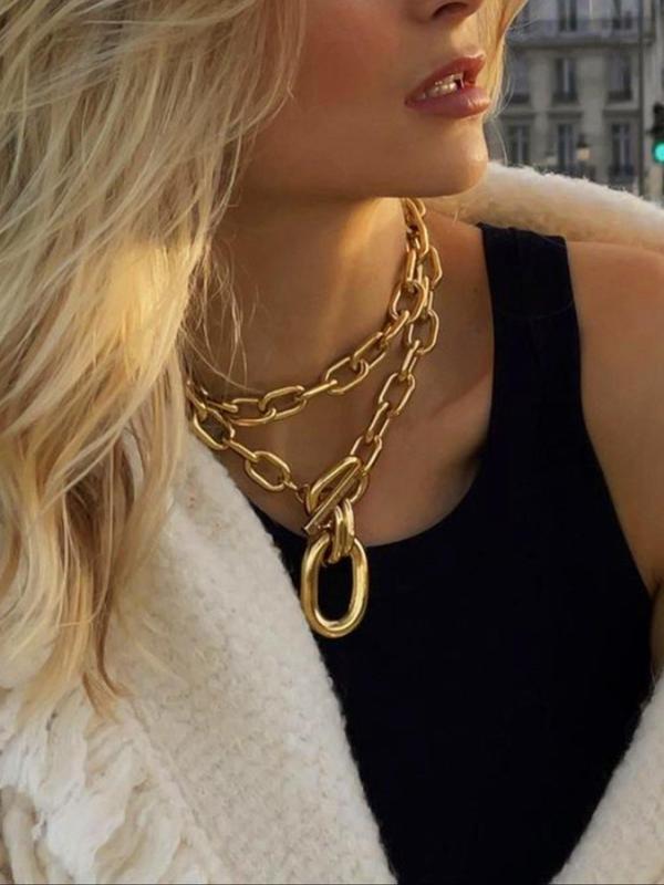 Women's Fashion Chain Necklace Set, 2 Counts Casual Trendy Chunky Chain Necklace, Fashionable Jewelry for Daily & Party Decoration