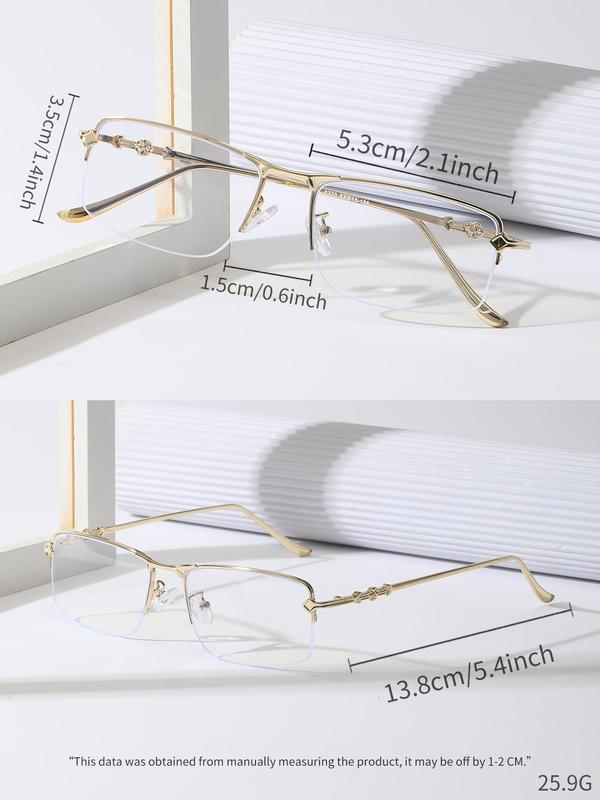 1 Pair Simple Casual Square Eyeglasses for Everyday Use, Minimalist Semi-rimless Fashion Eyewear, Travel Accessories