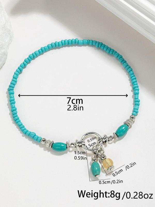 Boho Style Turquoise Decor Beaded Anklet, Fashionable Foot Jewelry for Women & Girls, Fashion Accessories for Beach Party Vacation