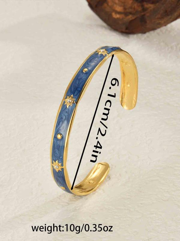 Vintage Starry Oil-dripping Bracelet  for Women, Rhinestone Decorated Cuff Bangle, Elegant All-match Fashion Accessories for Daily Wear, Exquisite Jewelry for Birthday Gifts