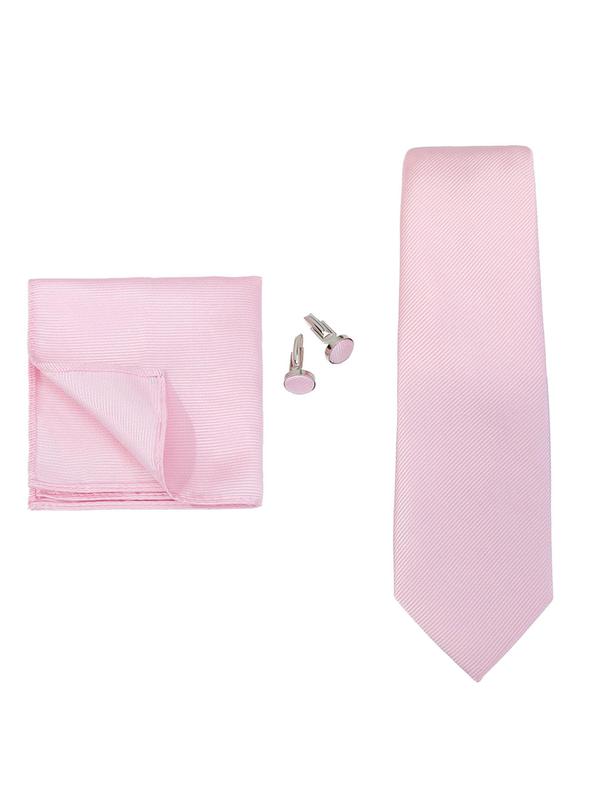 Men's Solid Color Classic Striped Tie & Handkerchief & Cufflink Set for Gift, 2024 Business Formal Suit Accessories