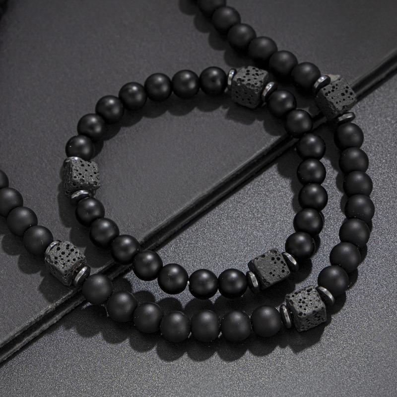 Men's Vintage Volcanic Stone Jewelry 2-Piece Set - Hip Hop Beaded Necklace and Bracelet, Very Fashionable and Versatile