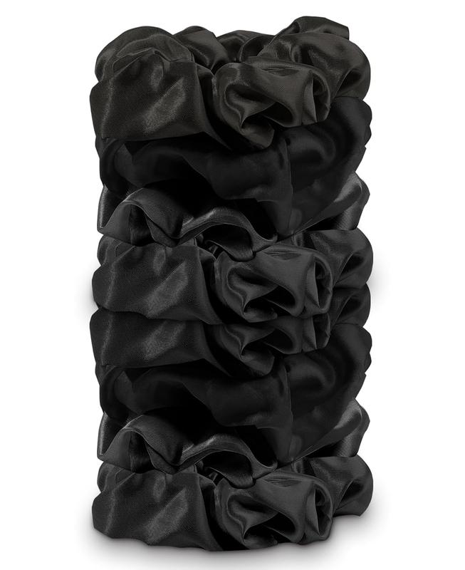 8 Pack Hair Ties Silk Scrunchies for Women Soft Satin Hair Scrunchies Elastic Hair Ties No  Ponytail Holders Rubber Bands Hair Accessories Gifts (Black (8 Pack))