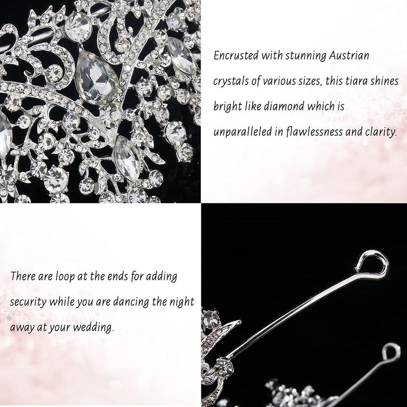 Silver Wedding Crystal Tiaras and Crowns for Women, Bride Royal Queen Headband Princess Quinceanera Headpieces for Birthday Prom Pageant Party