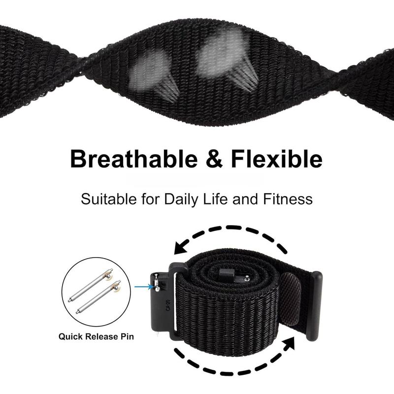 16mm 18mm 19mm 20mm 21mm 22mm 24mm Adjustable Nylon Watch Band, Quick Release Sport Loop Strap (Black)