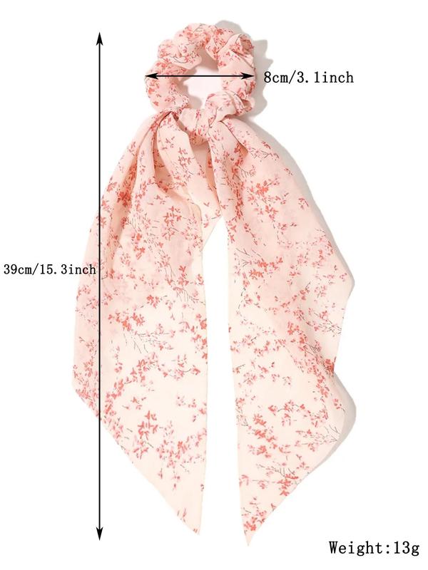 Ditsy Floral Print Scrunchie Scarf (4pcs set), Casual Cute Hair Accessories for Women, Minimalist Headwear Suitable for Thick Hair