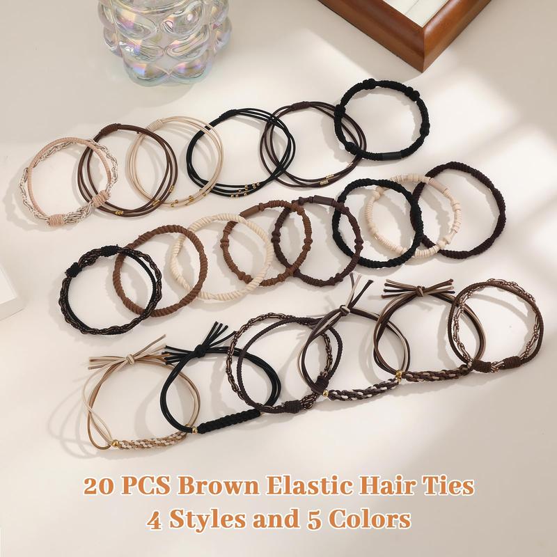 Boho Hair Ties, Nuetral Color Bracelets Hair Ties for Thick or Thin Hair, 5 Styles Boho Ties for Ponytail Holders, 2.36’’ Hair Ties No Damage