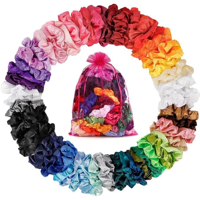 Satin Scrunchies for Women 60 Pack, Satin Silk Scrunchies for Hair Scrunchies for Girlfriend Satin Hair Scrunchies for Women's Hair Scrunchie Bulk Satin Scrunchies for Curly Hair