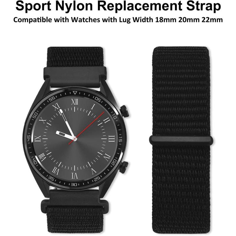 16mm 18mm 19mm 20mm 21mm 22mm 24mm Adjustable Nylon Watch Band, Quick Release Sport Loop Strap (Black)