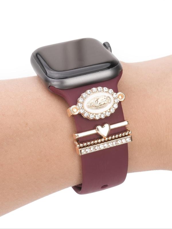 Rhinestone Decor Heart Design Watch Band Rings, Fashionable Watch Band Charms for Women & Girls, Trendy All-match & Exquisite Watch Accessories for Birthday Gift