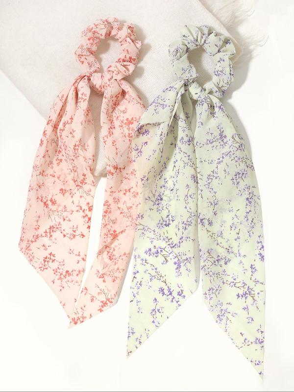 Ditsy Floral Print Scrunchie Scarf (4pcs set), Casual Cute Hair Accessories for Women, Minimalist Headwear Suitable for Thick Hair