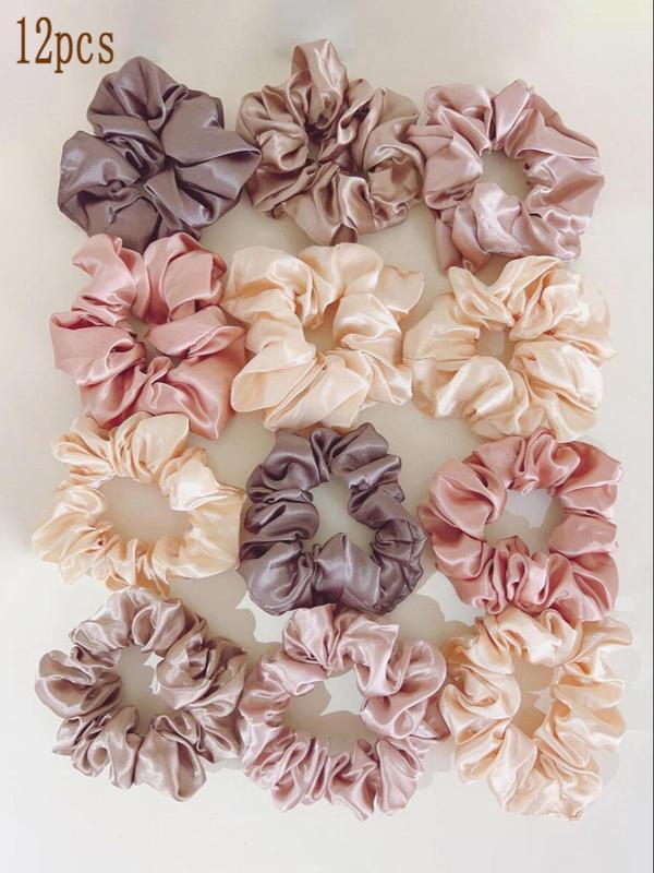 Solid Color Ruched Design Satin Scrunchie, Elegant High Stretch Hair Accessories for Women & Girls, Minimalist Headwear Suitable for Thick Hair