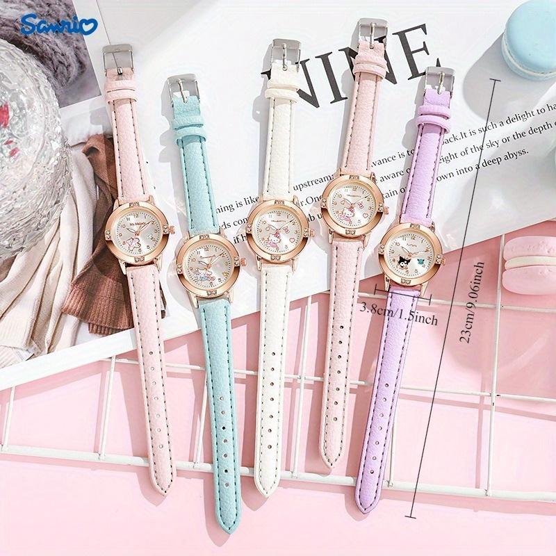 Sanrio Cartoon HelloKitty Melody Tuxedo Rose Golden Diamond Strap Watch Women's Sanrio Quartz Watch High-Value High-Grade Ins Style Quartz Watch High-End Fashion Single Item Suitable for the New School Season, Utility Hooks