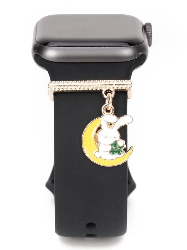 Cute Rabbit & Moon Design Watch Strap Decoration Ring, Rhinestone Decor Watch Strap Accessories for Women & Girls, Trendy All-match & Exquisite Watch Strap Accessories for Birthday Gift