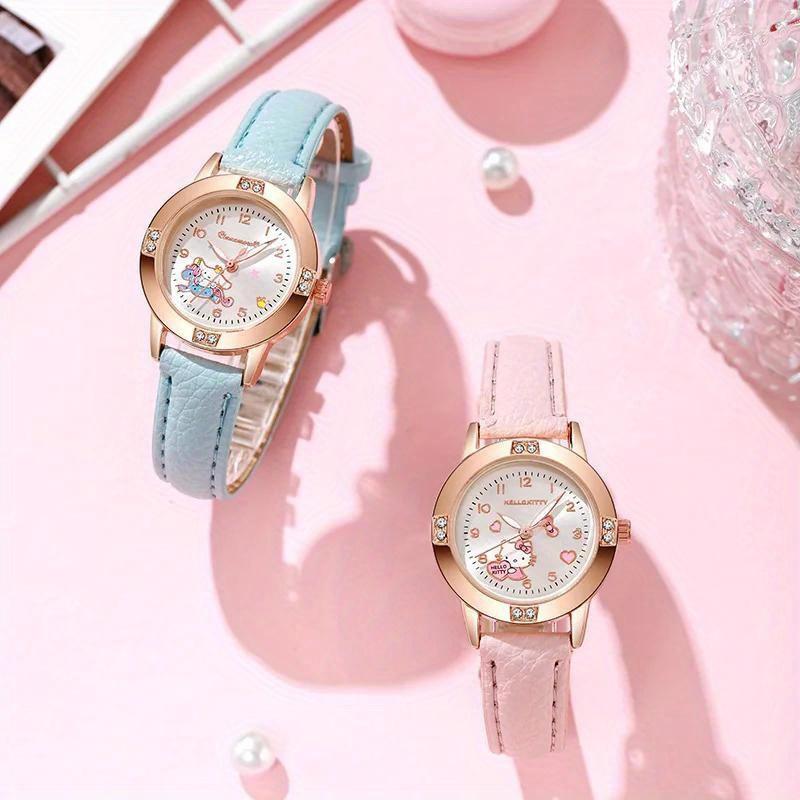 Sanrio Cartoon HelloKitty Melody Tuxedo Rose Golden Diamond Strap Watch Women's Sanrio Quartz Watch High-Value High-Grade Ins Style Quartz Watch High-End Fashion Single Item Suitable for the New School Season, Utility Hooks