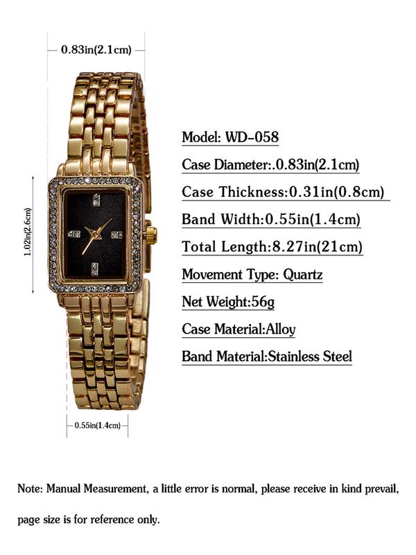 Elegant Rhinestone Decorated Rectangle Dial Quartz Watches for Women, Exquisite Trendy Wristwatch, Fashionable Watch for Women As Gift with Box