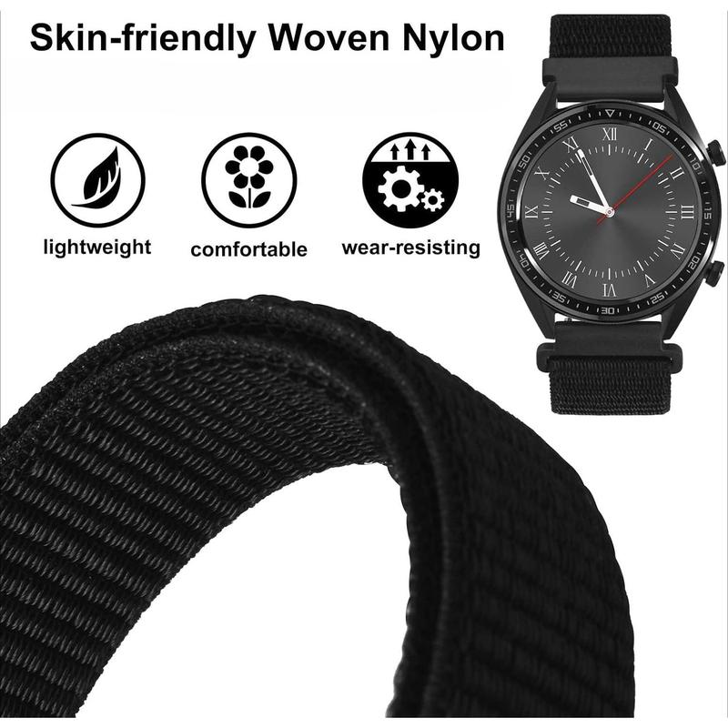 16mm 18mm 19mm 20mm 21mm 22mm 24mm Adjustable Nylon Watch Band, Quick Release Sport Loop Strap (Black)