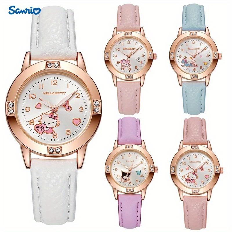 Sanrio Cartoon HelloKitty Melody Tuxedo Rose Golden Diamond Strap Watch Women's Sanrio Quartz Watch High-Value High-Grade Ins Style Quartz Watch High-End Fashion Single Item Suitable for the New School Season, Utility Hooks