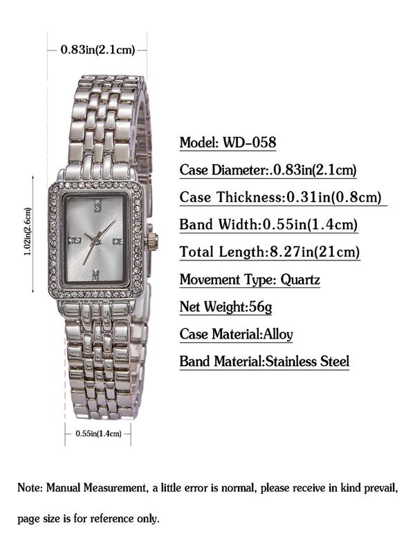 Elegant Rhinestone Decorated Rectangle Dial Quartz Watches for Women, Exquisite Trendy Wristwatch, Fashionable Watch for Women As Gift with Box