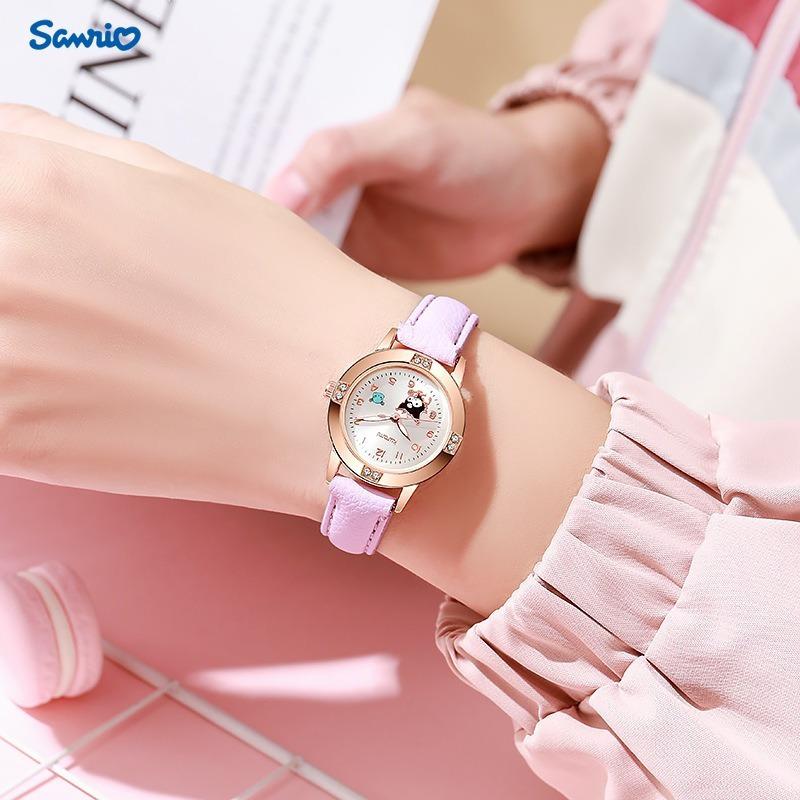 Sanrio Cartoon HelloKitty Melody Tuxedo Rose Golden Diamond Strap Watch Women's Sanrio Quartz Watch High-Value High-Grade Ins Style Quartz Watch High-End Fashion Single Item Suitable for the New School Season, Utility Hooks