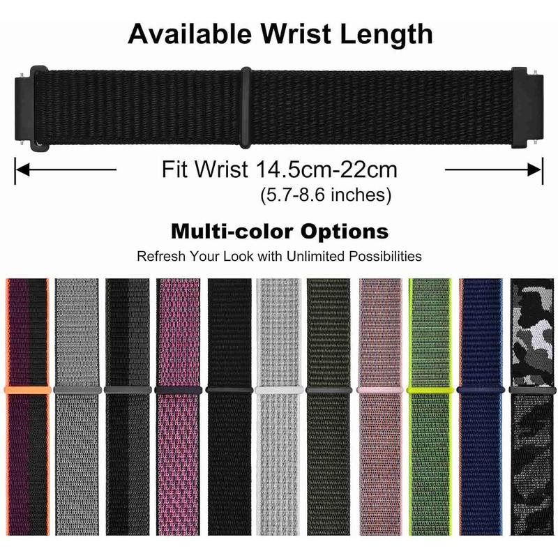 16mm 18mm 19mm 20mm 21mm 22mm 24mm Adjustable Nylon Watch Band, Quick Release Sport Loop Strap (Black)