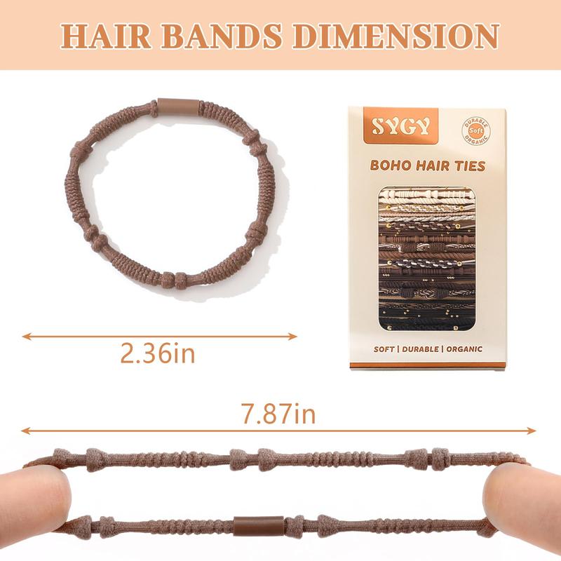 Boho Hair Ties, Nuetral Color Bracelets Hair Ties for Thick or Thin Hair, 5 Styles Boho Ties for Ponytail Holders, 2.36’’ Hair Ties No Damage