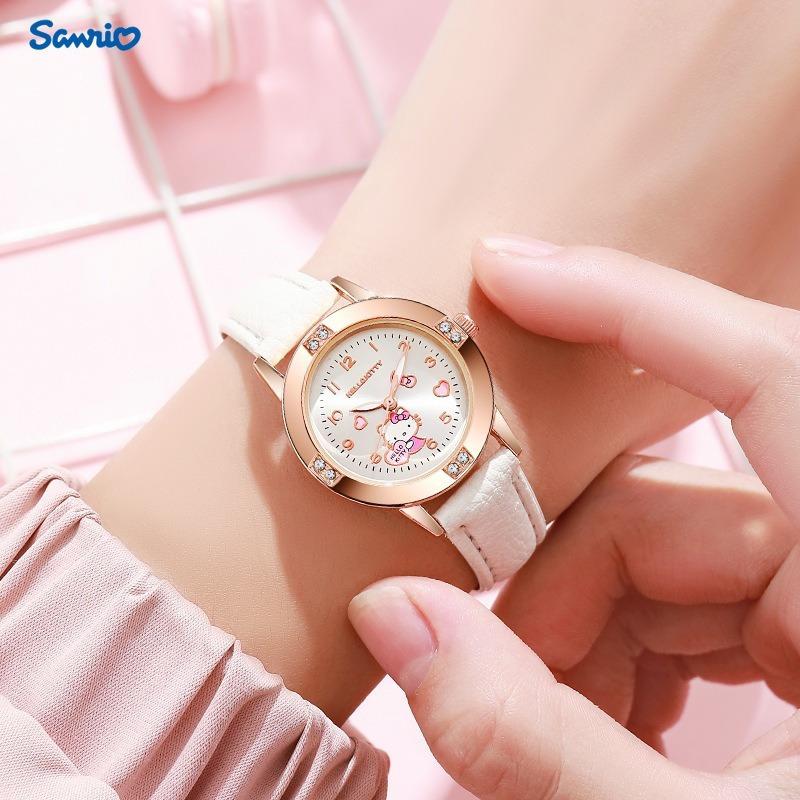 Sanrio Cartoon HelloKitty Melody Tuxedo Rose Golden Diamond Strap Watch Women's Sanrio Quartz Watch High-Value High-Grade Ins Style Quartz Watch High-End Fashion Single Item Suitable for the New School Season, Utility Hooks