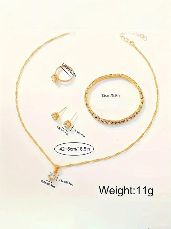 Women's Elegant Rhinestone Decorated Quartz Watch & Jewelry Set, Including Round Dial Wristwatch & Bracelet & Ring & Stud Earrings & Pendant Necklace, Fashion Watch Set for Party, Daily Decor